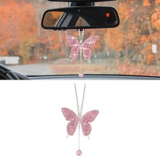 Bling Butterfly Diamond Car Accessories, Crystal Car Rear View Mirror Pink
