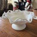 L.E. Smith Milk Glass Colonial Ruffle Lace Edge Footed Crimped Bowl 8” Diameter