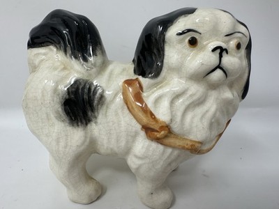 Vintage Japan Porcelain Ceramic Black and White Pekingese Dog Animal Figurine
