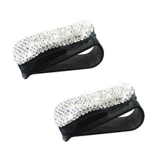 2PCS Bling Sunglass Holder for Car Sun Visor, Crystal Rhinestone Car White