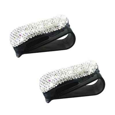 2PCS Bling Sunglass Holder for Car Sun Visor, Crystal Rhinestone Car White