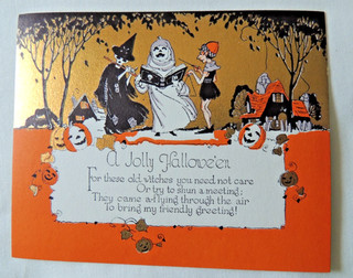RUST CRAFT Boston USA biglietto di auguri Halloween vintage con vecchio scheletro fantasma