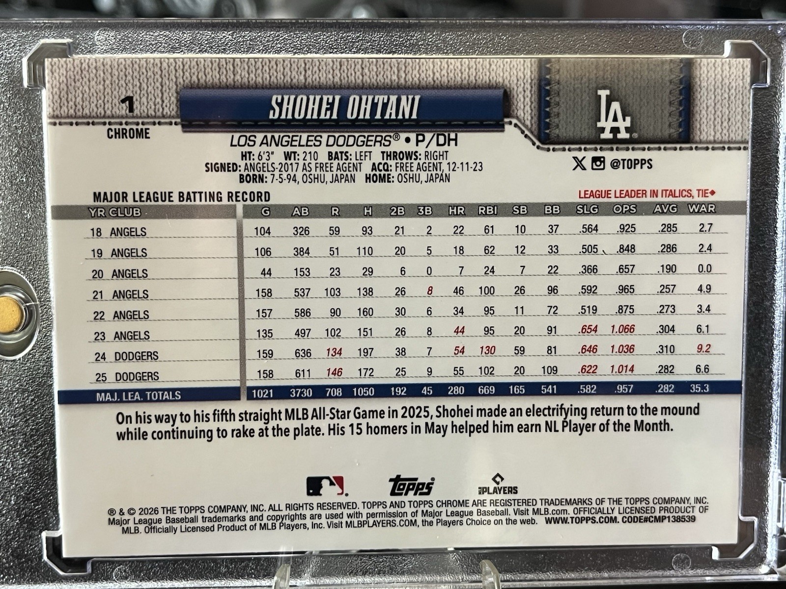 Shohei Ohtani 2026 Topps Chrome Pink Refractor /250 view 2