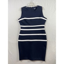 Tommy Hilfiger Sheath Dress Womens 12 Navy Blue White Stripe Sleeveless Knit
