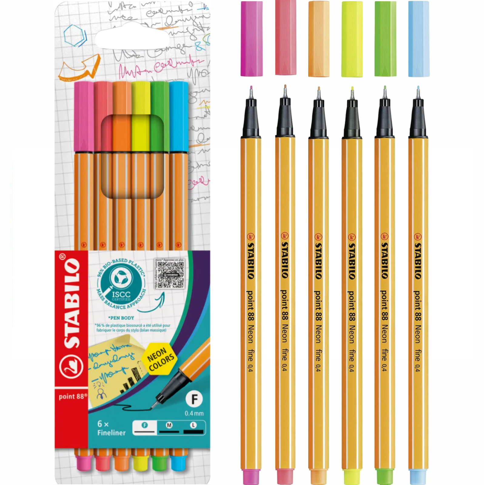 Fineliner - STABILO point 88 - Pack of 6 - Neon Colours