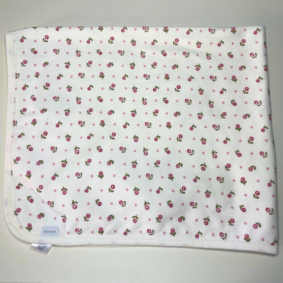 Old Navy Baby Blanket White Floral Rose Pink Flowers Cotton Girls - Image 2 of 4