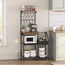 Bakers Rack, Microwave Stand with Storage, Kitchen Storage Shelf with 8 Hooks...