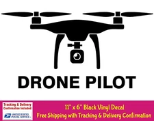 DRONE PILOT - 11" x 6" Black Vinyl decal drone hobbyist car truck window laptop