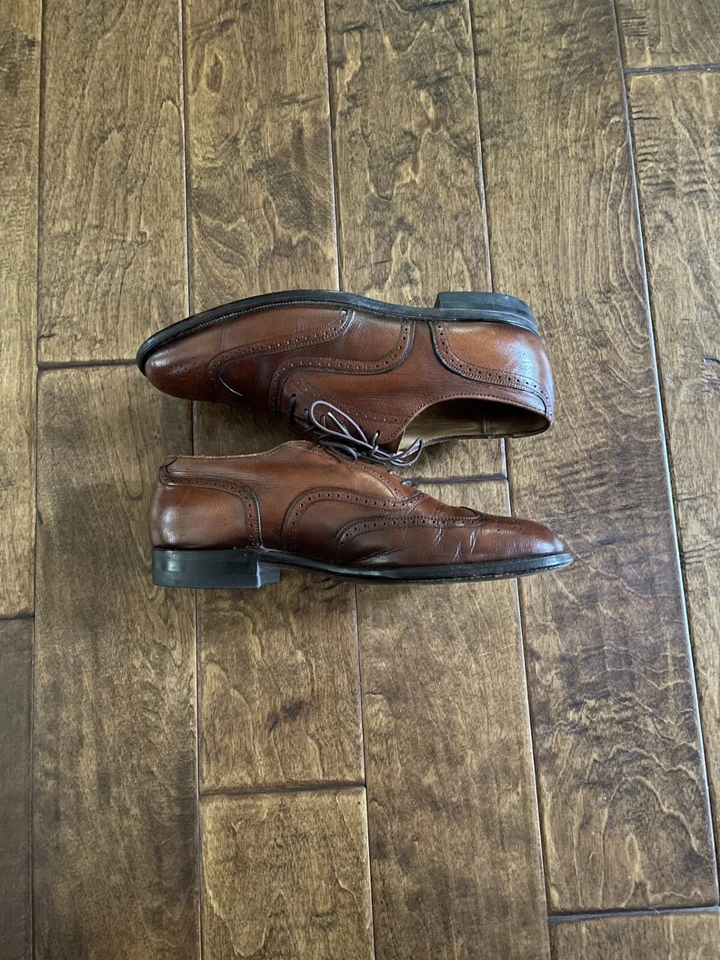 Zapatos vintage con punta de ala para hombre de cuero marrón 8M Foto 4 de 4