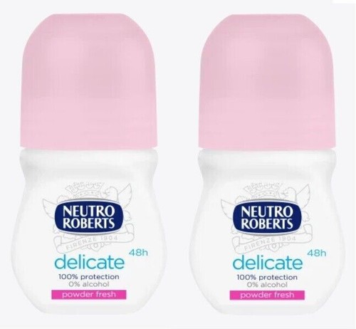 Neutro Roberts Delicate 48h Powder Fresh Deo Roll 50 ml, 0% Alcohol (2 Pack)
