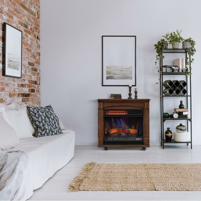 Rolling Electric Fireplace Mantel Infrared Quartz Heater Adjustable LED  Flame | eBay