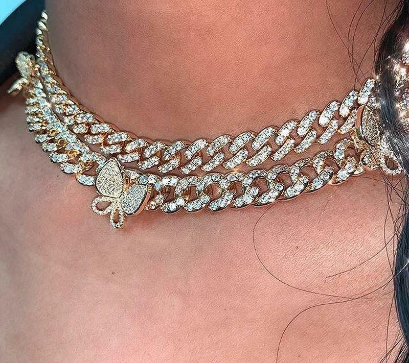 Gold Necklace Butterfly Tennis Chain Piece SET Gold Cuban