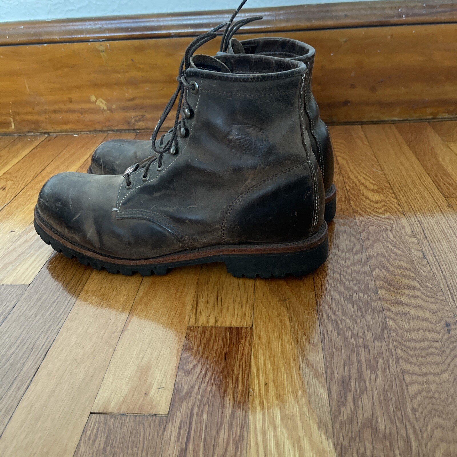 USA VINTAGE CHIPPEWA BROWN LEATHER LACE UP STEEL TOE WORK BOOTS 11.5D