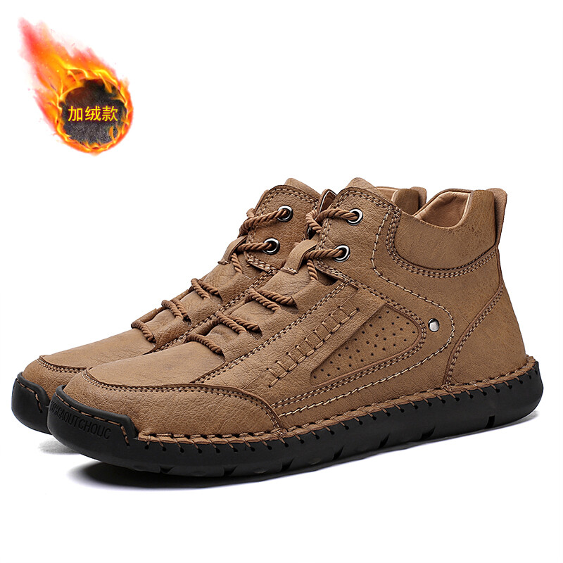 Men Faux Leather Ankle Boots Shoes Lace 
