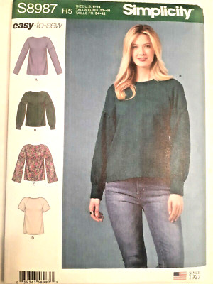 Shirt Top Tee Pullover H5 6 8 10 12 14 Simplicity S8987 Sewing Pattern 8987 Easy