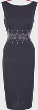 ST.JOHN Women's Knit Black Sequins Studs Rhinestone Trim Dress Sz 6