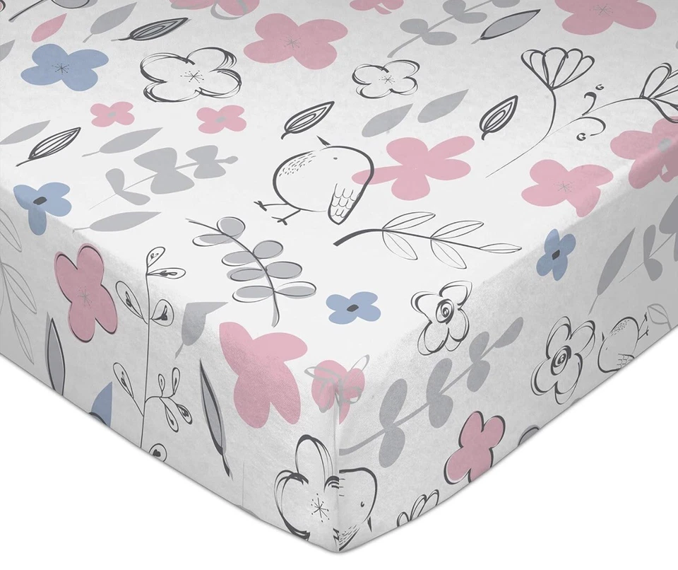Lolli Living Sparrow 4Pc Cotton Baby Crib Bedding Set Pink Mazie Flower Complete - Image 2 of 4