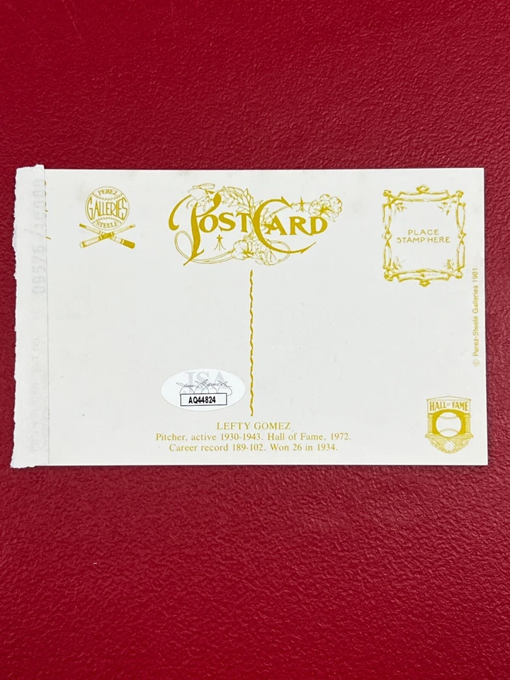 Lefty Gomez Signed Perez Steele Postcard w/ JSA New York Yankees! (d.1989) - Image 3 of 4