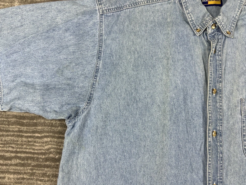 Vtg Blue Generation Shirt Mens XL Blue Denim Cotton Embroidered Logo Living Free - Image 4 of 4