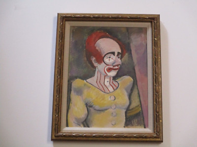 ANTIQUE DRAWING JULES RAUSCHERT AMERICAN  MASTERFUL CIRCUS CLOWN PORTRAIT 1950'S