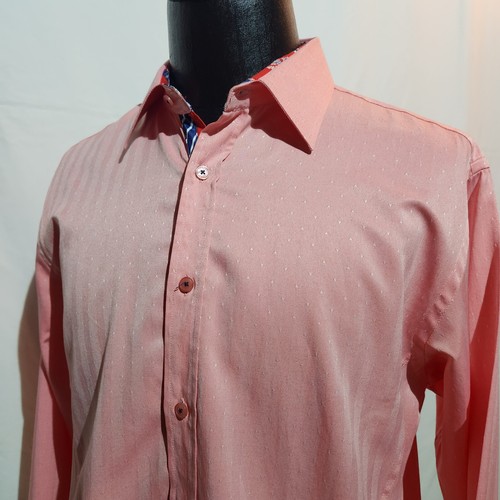 Scoop Men In Town Men's Salmon Shirt Geometric Long Sleeve Flip Cuff Sz XL 43/44 - Foto 2 di 10