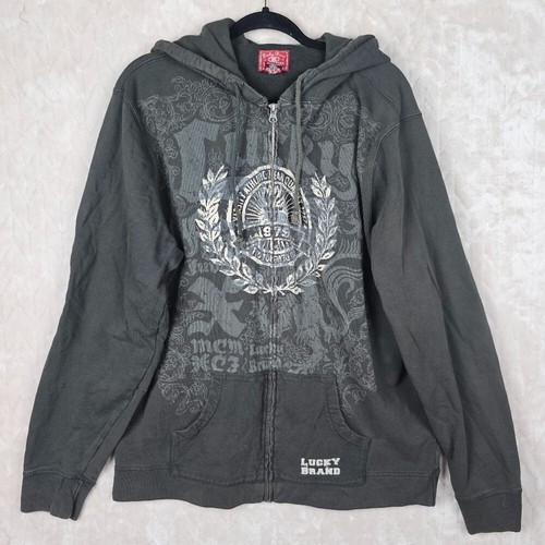 VTG Y2K Lucky Brand Hoodie Mens XXL Distressed Grunge Western 90s Full Zip