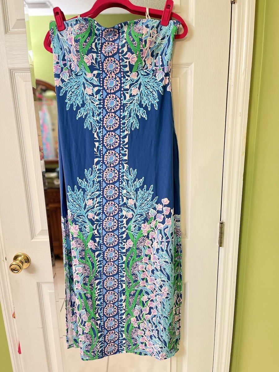 chinese dress ladies Ivella Maxi Dress - Capri Blue Rousseaus Roses Overlay – Ocean Palm