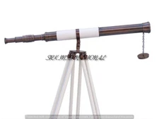 39 Inch Telescope With Wooden Tripod Nautical Floor Standing Antique Brass Stand