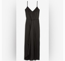 Express Satin Spaghetti Strap Midi Dress V Neck Asymmetrical Black SP NWT
