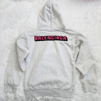 Balenciaga Girls Back Logo Embroidered Hooded Sweatshirt Heather Grey sz 8