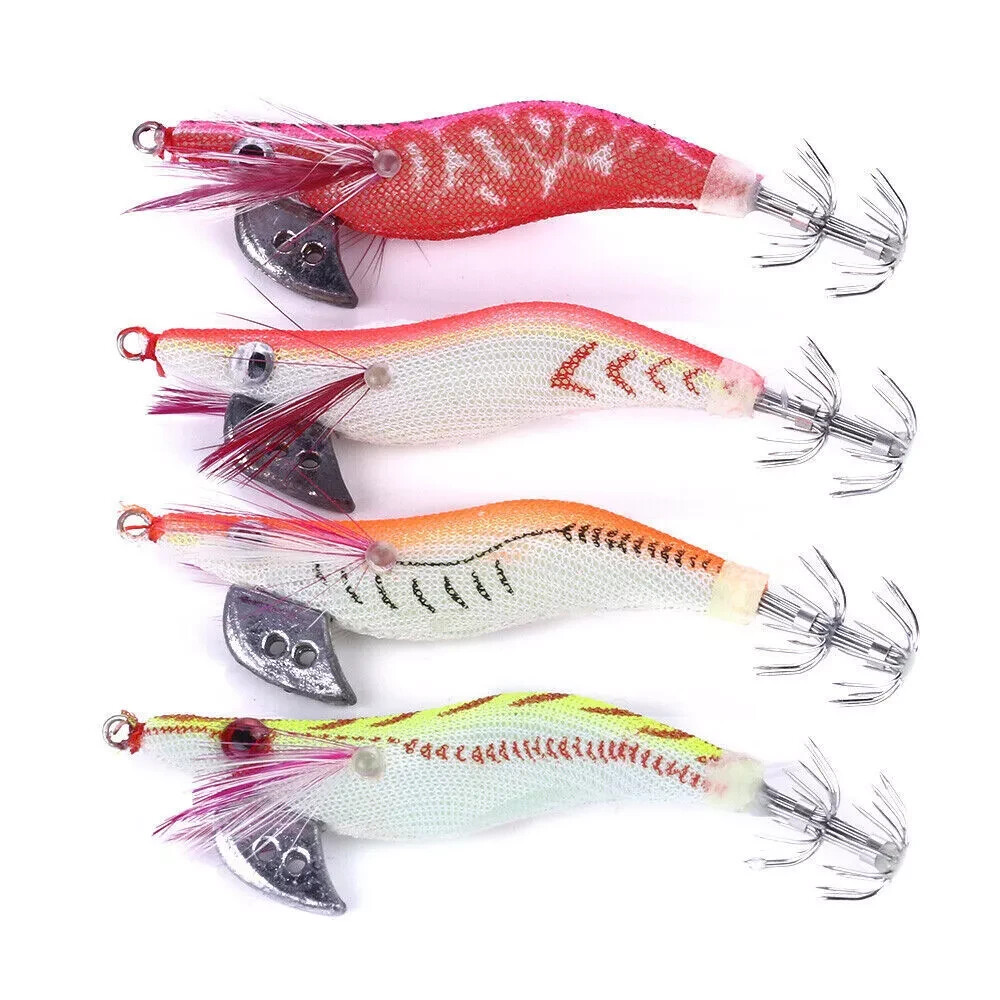 4PCS Shrimp Lures Octopus Squid Jigs Fishing Tackle Hook Bait 8cm 7.5g
