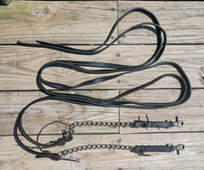Black Leather Parade Saddle Bridle Split Reins Vintage, Extra Long w/ Chains