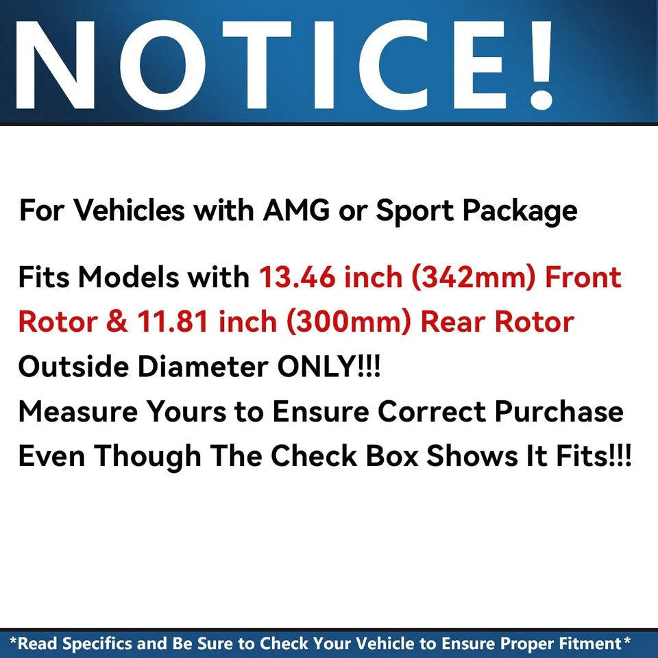 Pastillas de freno rotores delanteros traseros 8 piezas para Mercedes-Benz C300 2015-2018 con paquete deportivo Foto 2 de 4