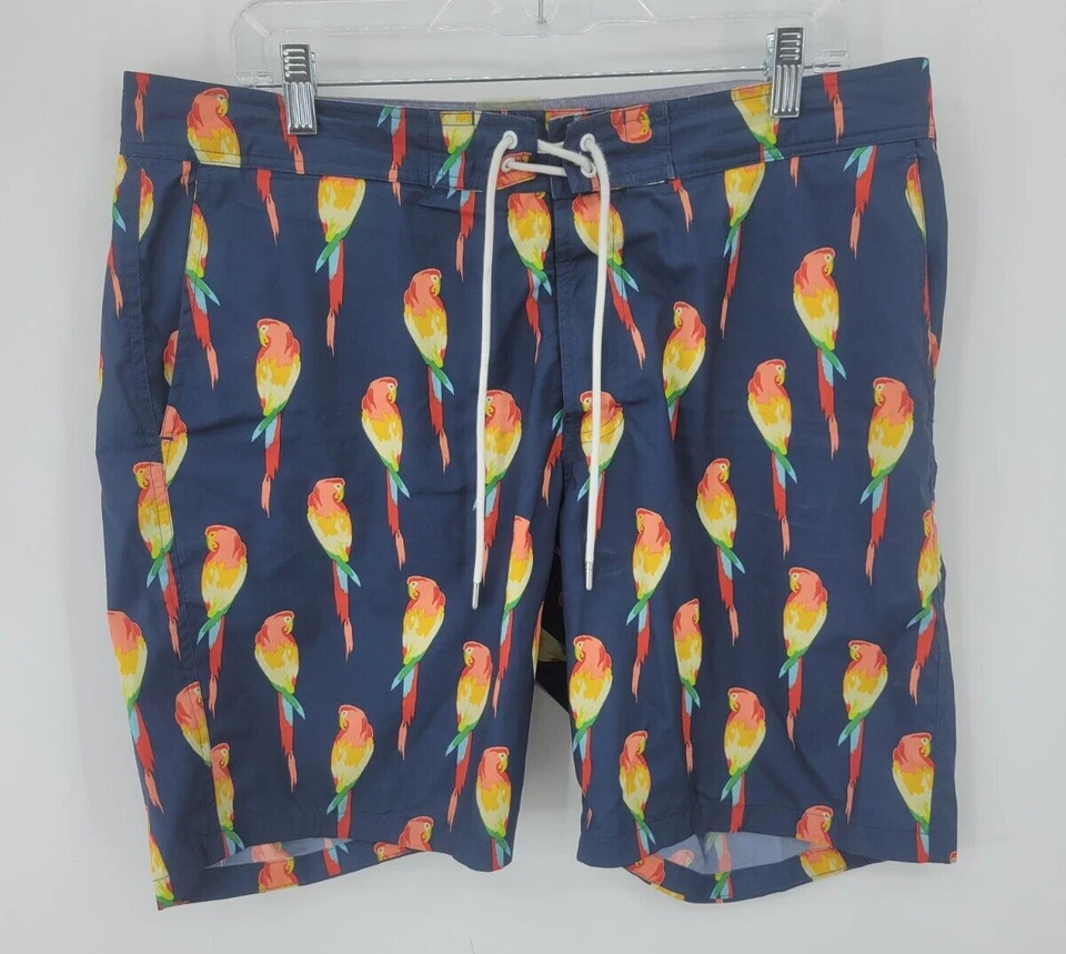 Bonobos Badehose Boardshorts Herren Large blau Papageienmuster Schwimmanzug