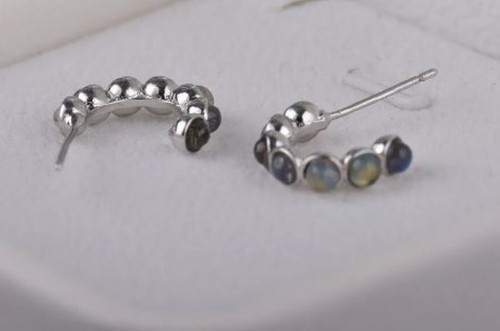 Solid Labradorite Stud Curve Earrings Australian Genuine Gems Silver RRP$160 - Picture 5 of 5