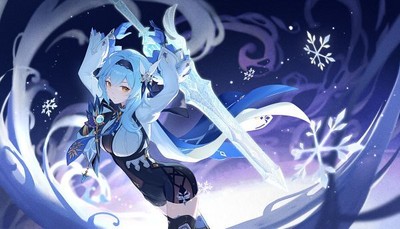 Anime eula lawrence blue gem holding sword ice Playmat Gaming Mat Desk 2787