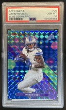 2025 Topps Finest Jahmyr Gibbs Blue Geometric Refractor #/99 Lions PSA 10