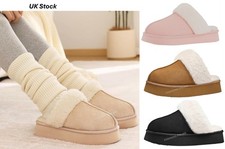 Ladies Slippers Fur Lined Womens Snuggs Winter Warm Fleece Slip On Sole Size NEW