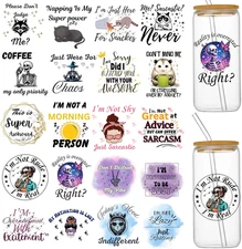 UV DTF Cup Wraps for 16 Oz Glass Cups- 20 Sheets Black Humor Uvdtf Cup Wraps Vin