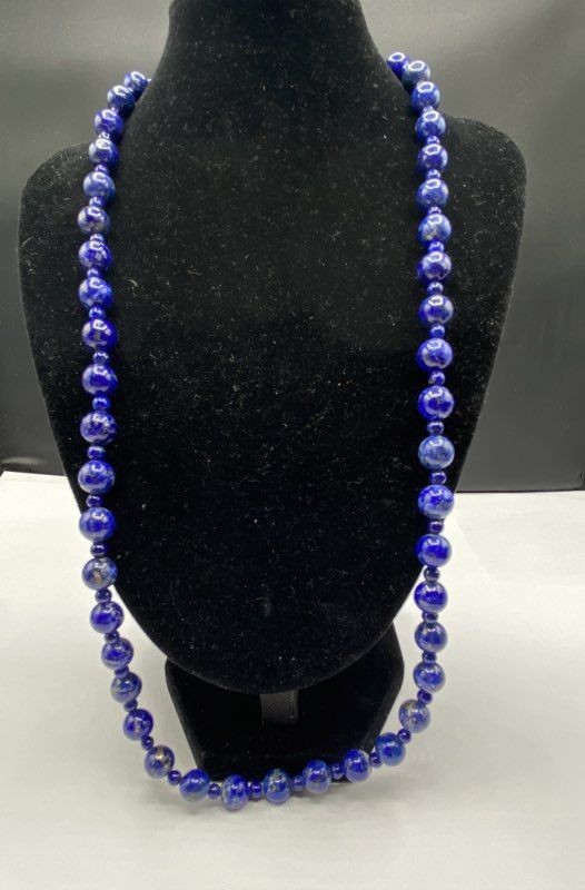 Gold Filled Lapis Bead Necklace 46.4g