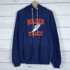 Vintage 80s Hanes Raglan Hoodie Track Made in USA Size Large Navy Blue