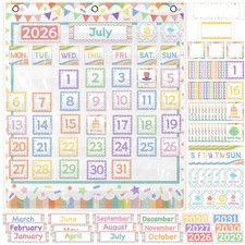 Pastel Rainbow Classroom Monthly Calendar Pocket Chart 24x28.5" 120 Cards