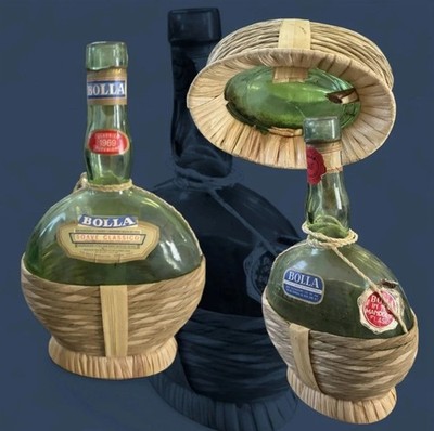 Vintage 1969 Bolla Bardolino Italy Green Glass Wine Bottle Wicker Wrapped