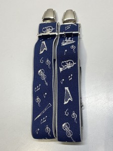 Pierrot Mens Suspenders Bleu Musique One Size Strong Clips Adjustable Elastic