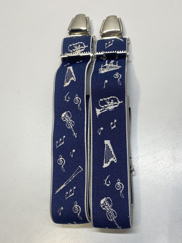 Pierrot Mens Suspenders Bleu Musique One Size Strong Clips Adjustable Elastic