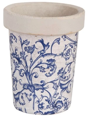 Umtopf Blumentopf weiß - blau Topf Blumen Garten Landhaus Vase Esschert - Bild 1 von 3
