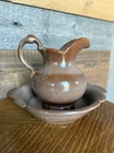 Vintage Frankoma Pottery Small Pitcher & Bowl Set Plainsman Brown USA 30A & 30B