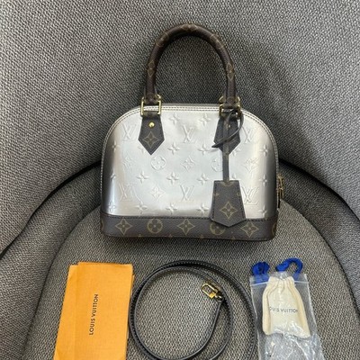 Louis Vuitton Alma BB Monogram Vernis Silver Brown Canvas Handbag