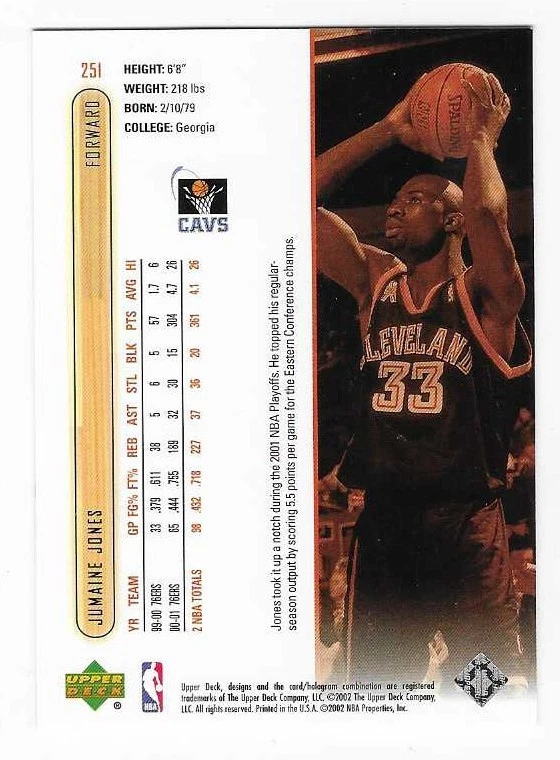 2001-02 Upper Deck Jumaine Jones Cleveland Cavaliers Basketball Card #251 - Image 2 of 2