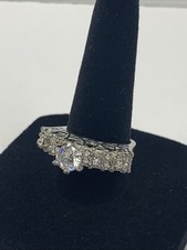 Vintage 925 Sterling Silver CZ Princess Promise Engagement Wedding Ring Size 6